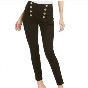 J. McLaughlin High Waist Skinny Jeans Black Gold Buttons Stretch Denim 8 Trendy